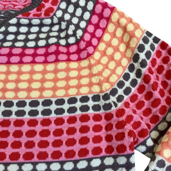 Talbots L Pet Vtg Y2K Retro Style Polka Dot & Striped Cardigan Cotton-Cashmere - Picture 9 of 16